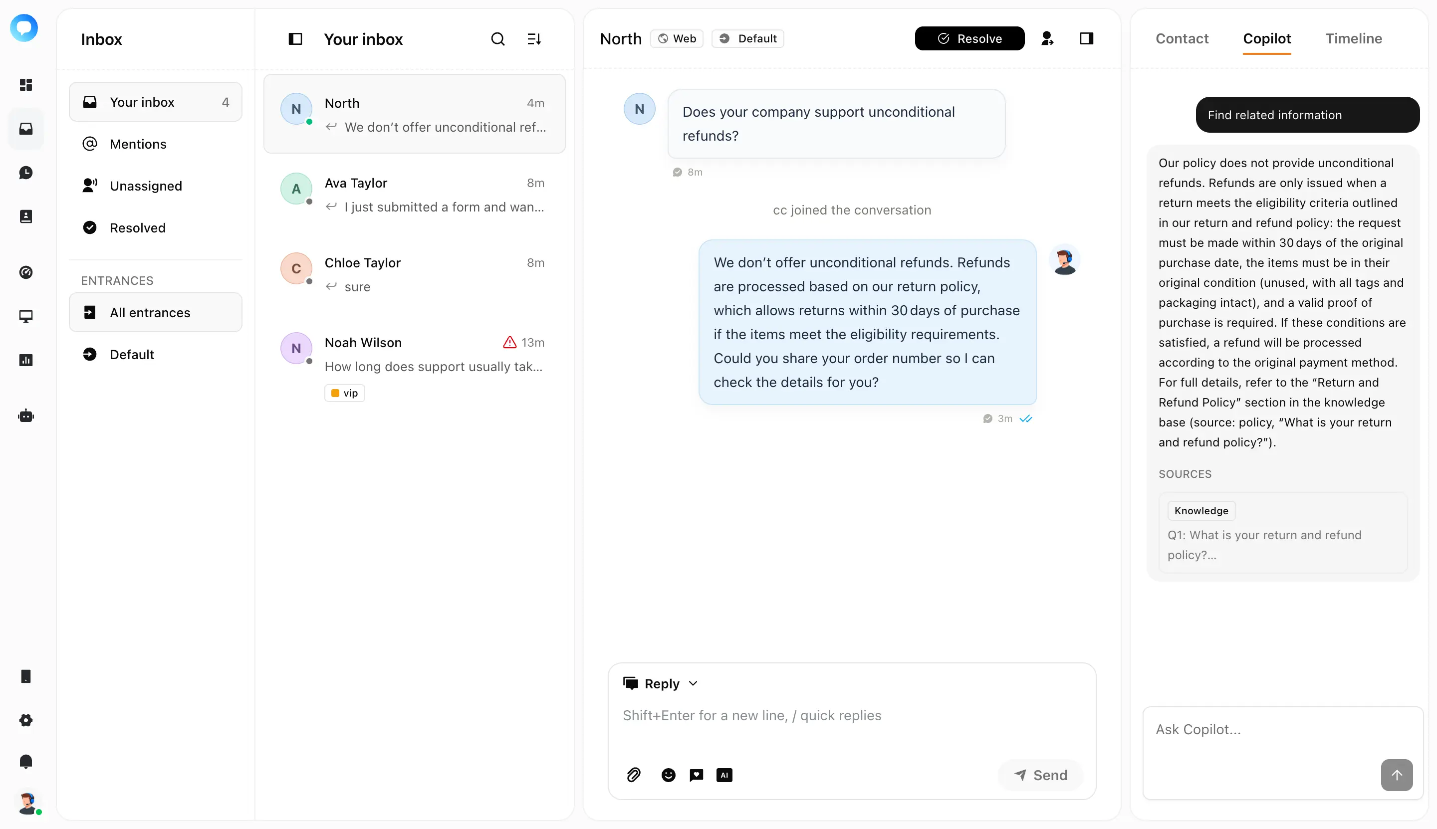 Navochat AI Copilot customer service dashboard